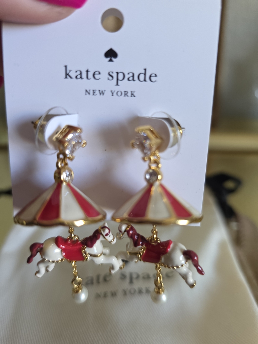 kate spade Red And White Carousel Horse Drop Earrings with Gold Accents